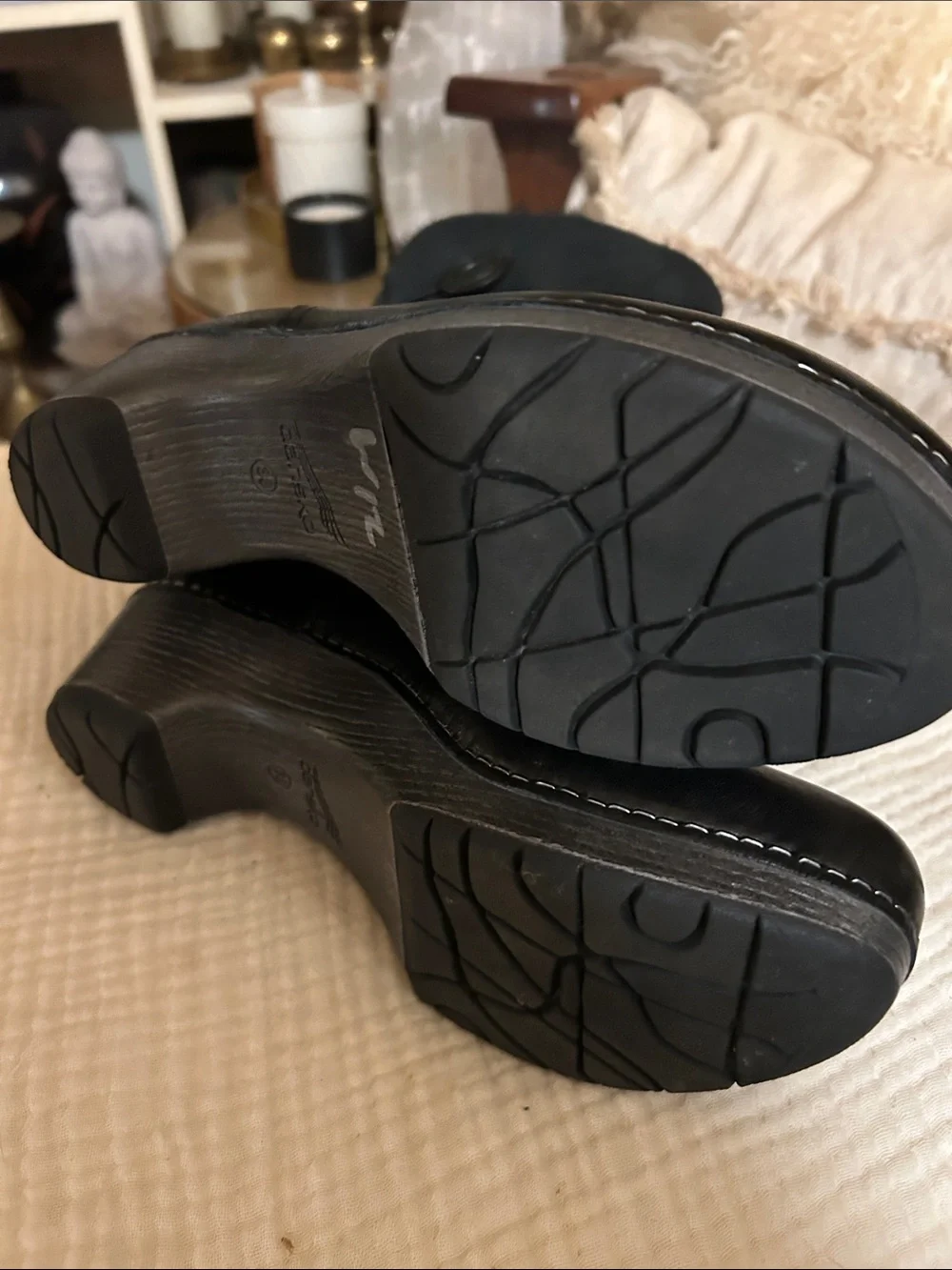 Dansko Black Leather & Suede Button-Accent Winter Boot with genuine sheepskin-l